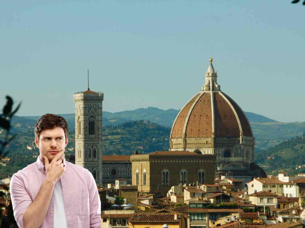 citta di firenze e profilo uomo dubbioso